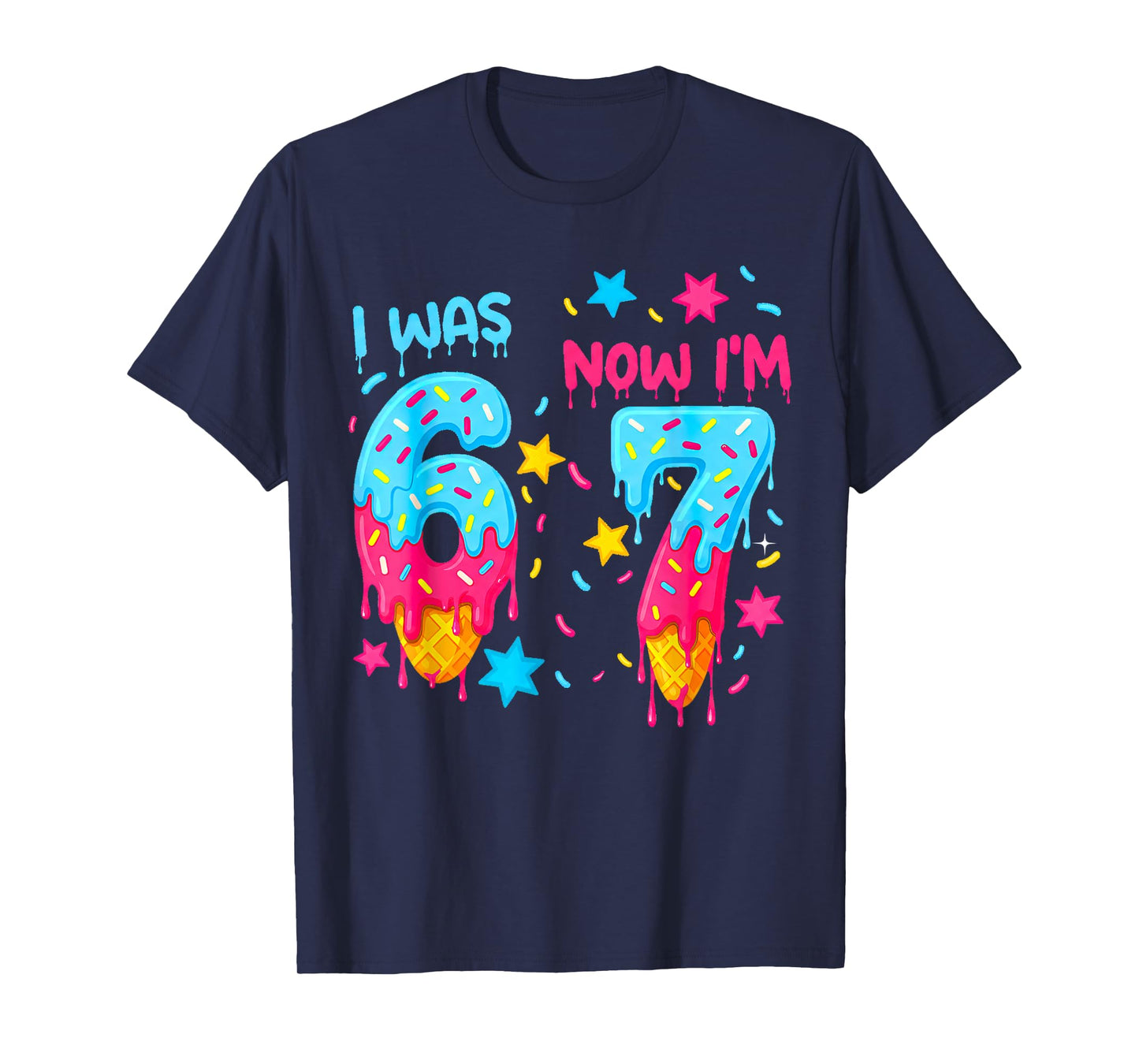 I was 6 Now I'm 7 Funny 7th Birthday Kids Ice Cream Drip T-Shirt