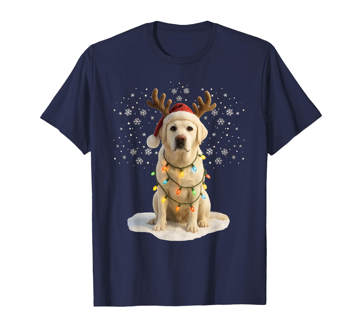 Festive Labrador Christmas Lights Holiday Pet Humor Reindeer T-Shirt