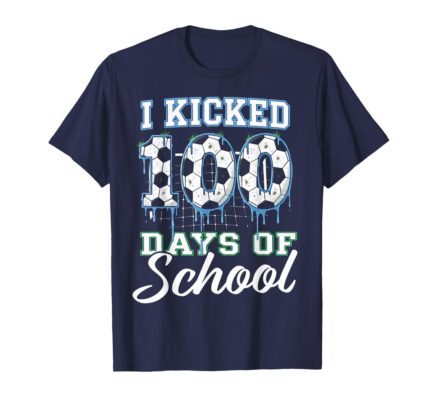 I Kicked 100 Days of School Soccer Ice Cream Drip 100th Day T-Shirt