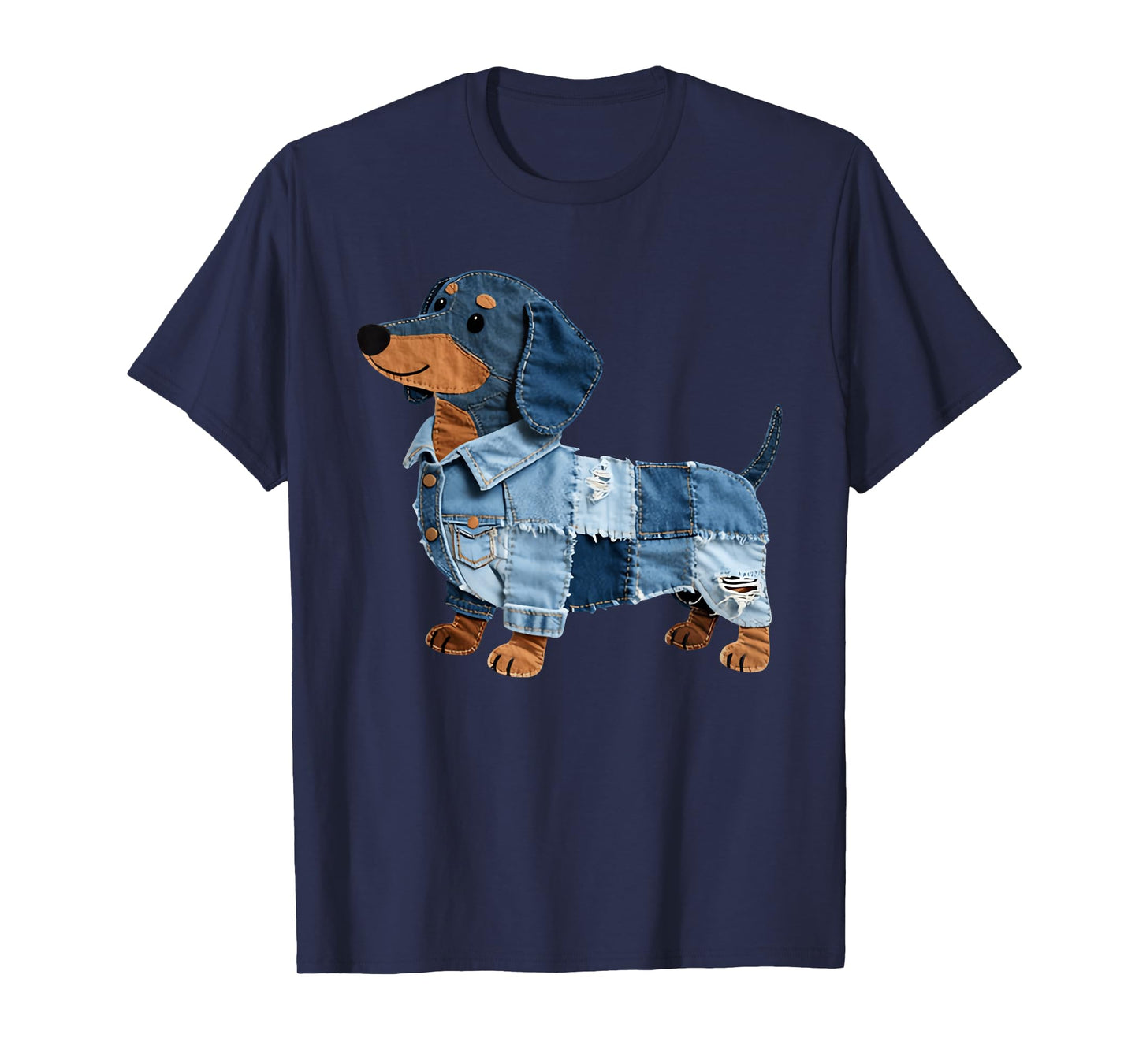 Denim Dachshund Dog Patchwork Puppy Vintage Art T-Shirt