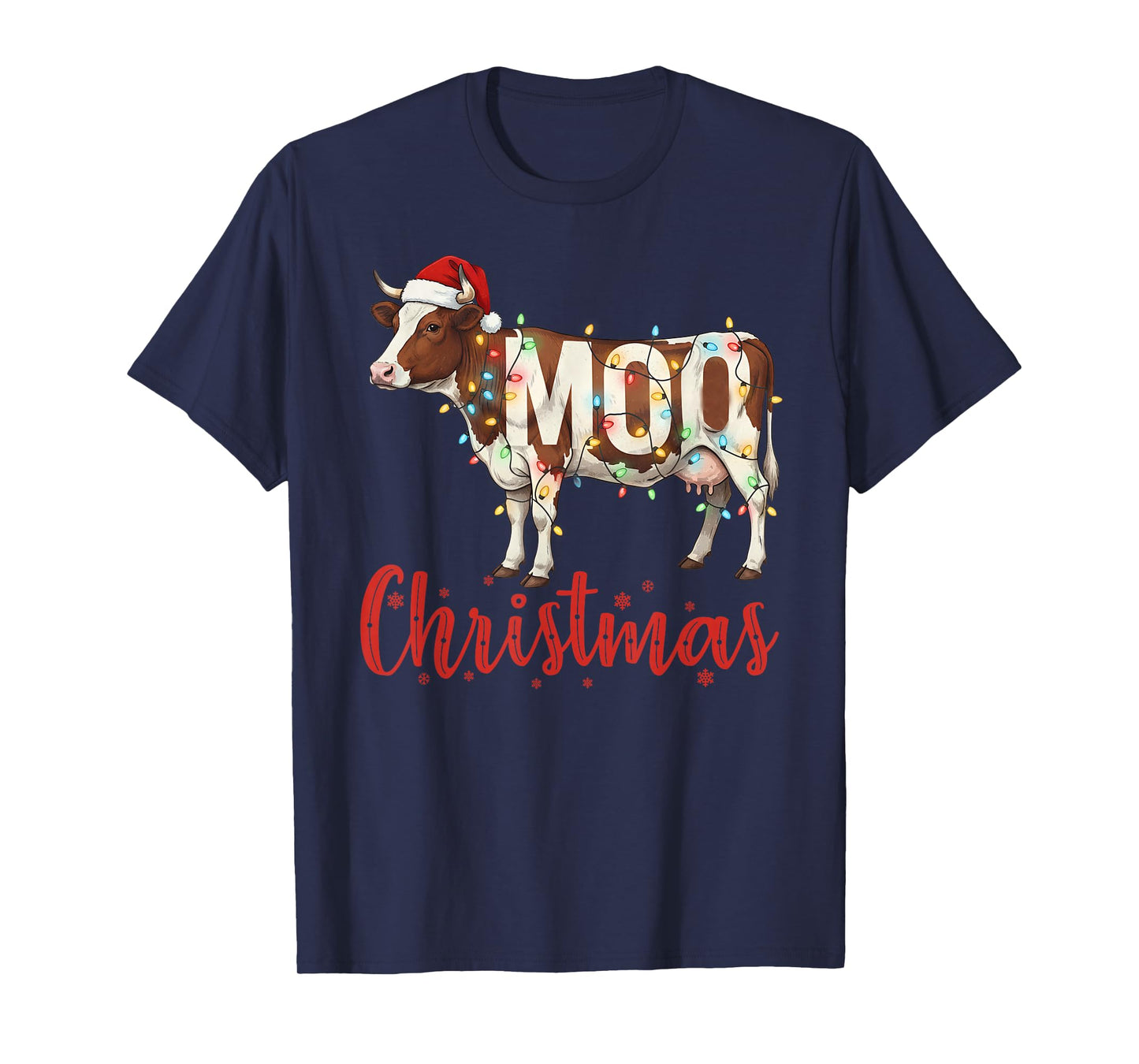 Funny Cow Lovers Cattle Famer Farming MOO Christmas Lights T-Shirt