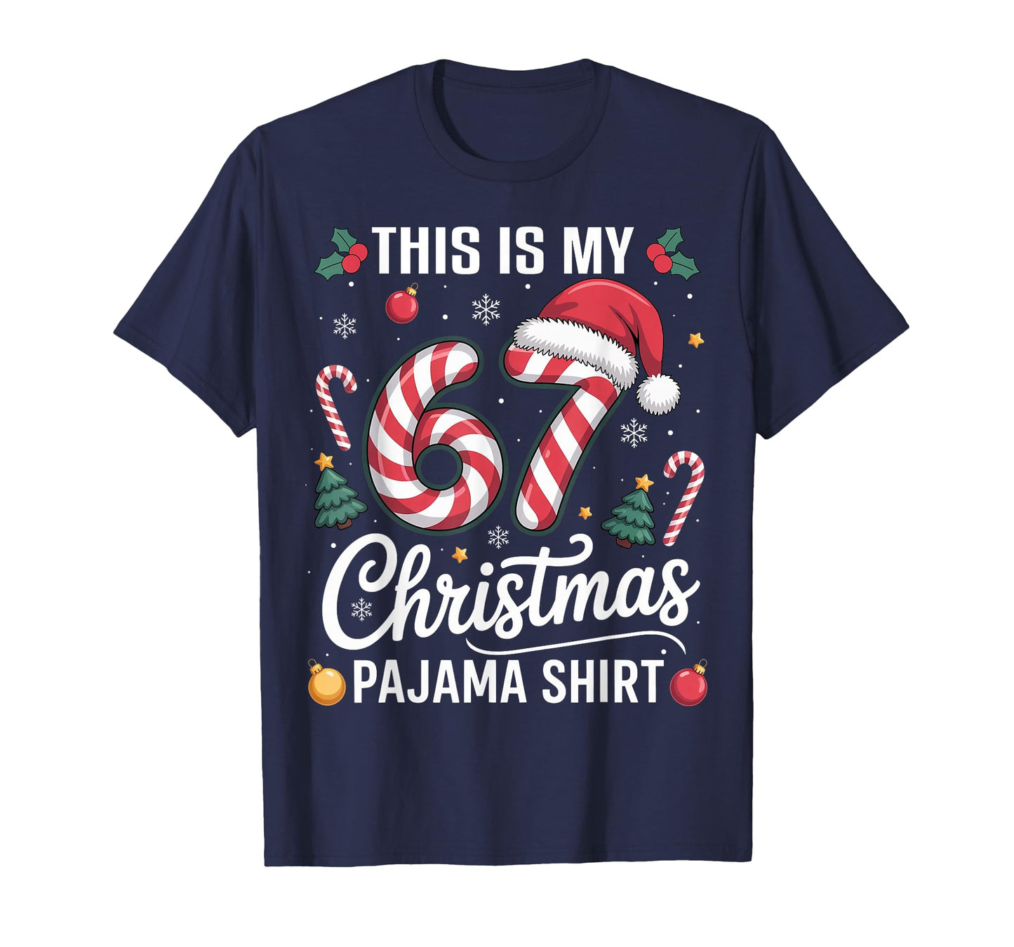 Funny 67 Christmas Pajamas Boy Teen Kids Six Seven Meme Xmas T-Shirt