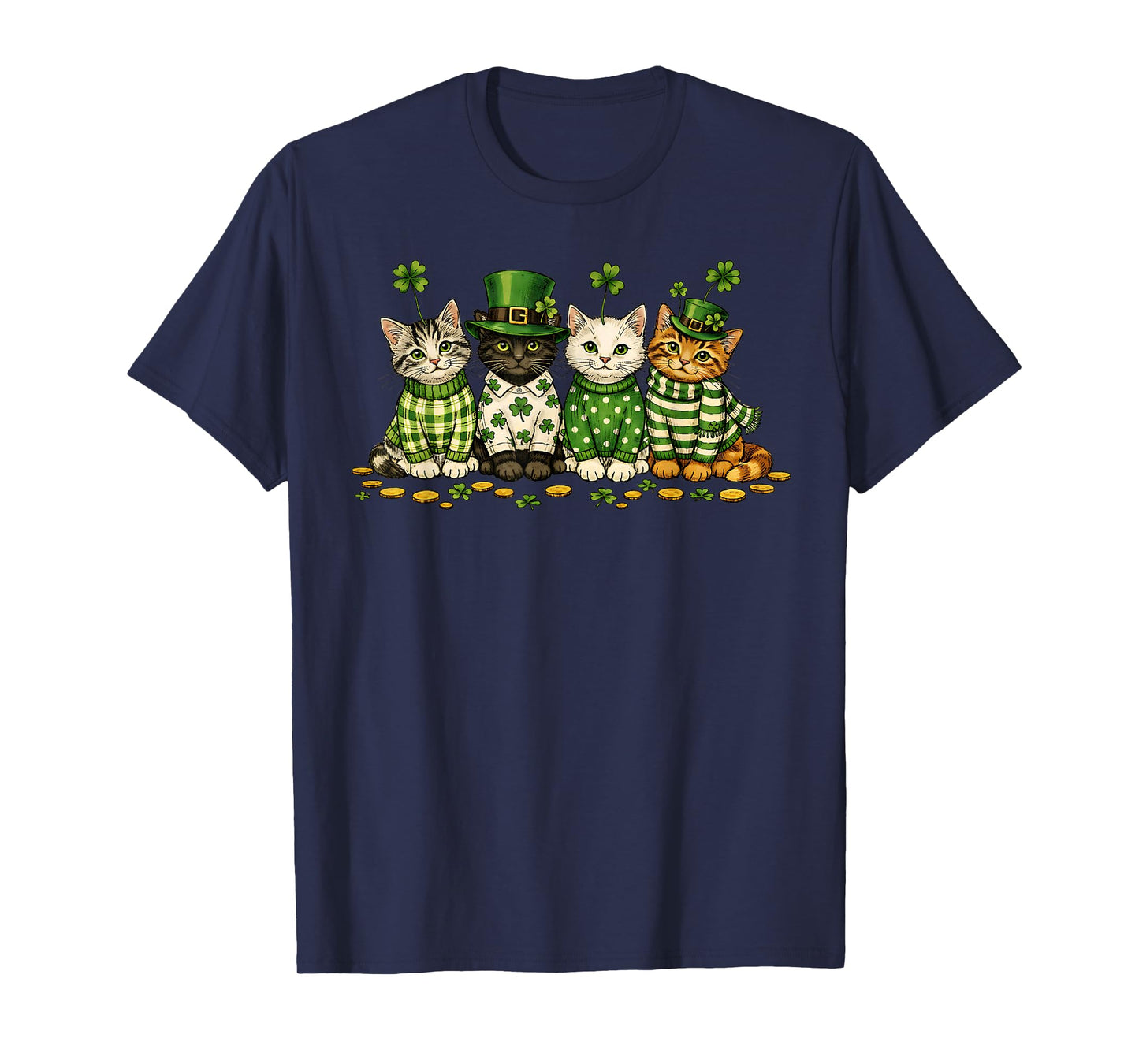 St Patricks Day Cats Saint Paddys Kitten Men Women Kids T-Shirt