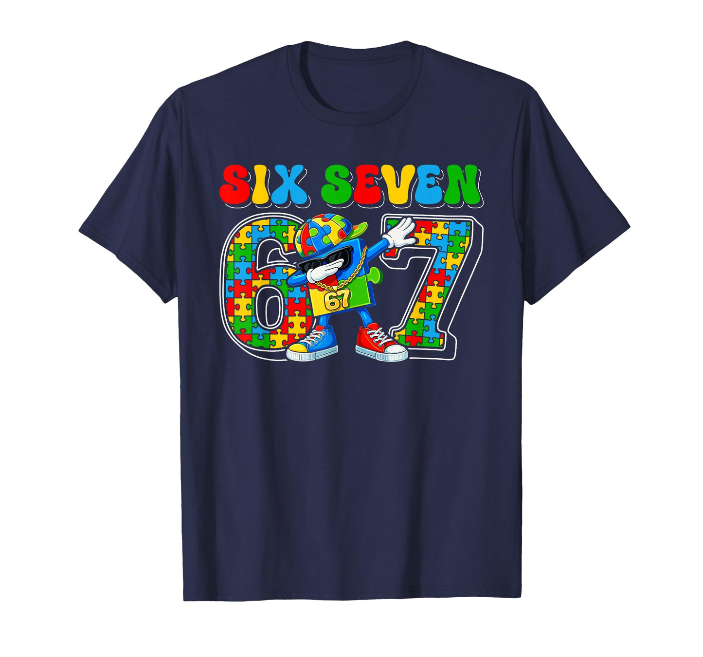 Six Seven Autism Awareness 67 Meme Autism Puzzle Kids Boys T-Shirt