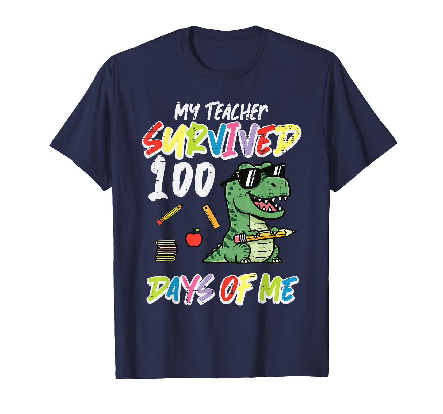 Teacher Survived 100 Days Me Dino 100th Day School Boys Kids T-Shirt