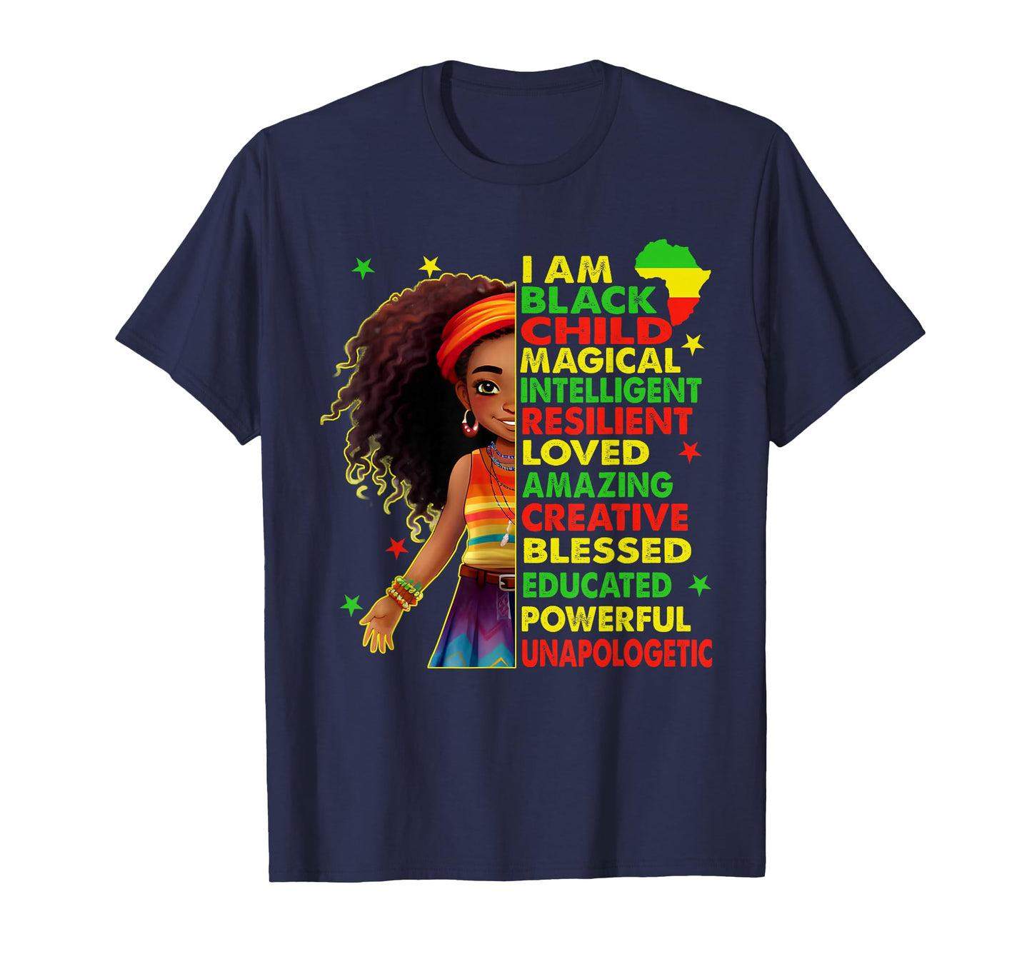 I Am Black Child Juneteenth African American Girls Kids T-Shirt