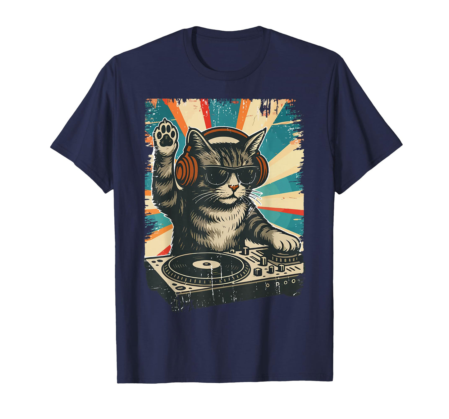 Funny DJ Cat Retro Cat Meme for Men Women T-Shirt