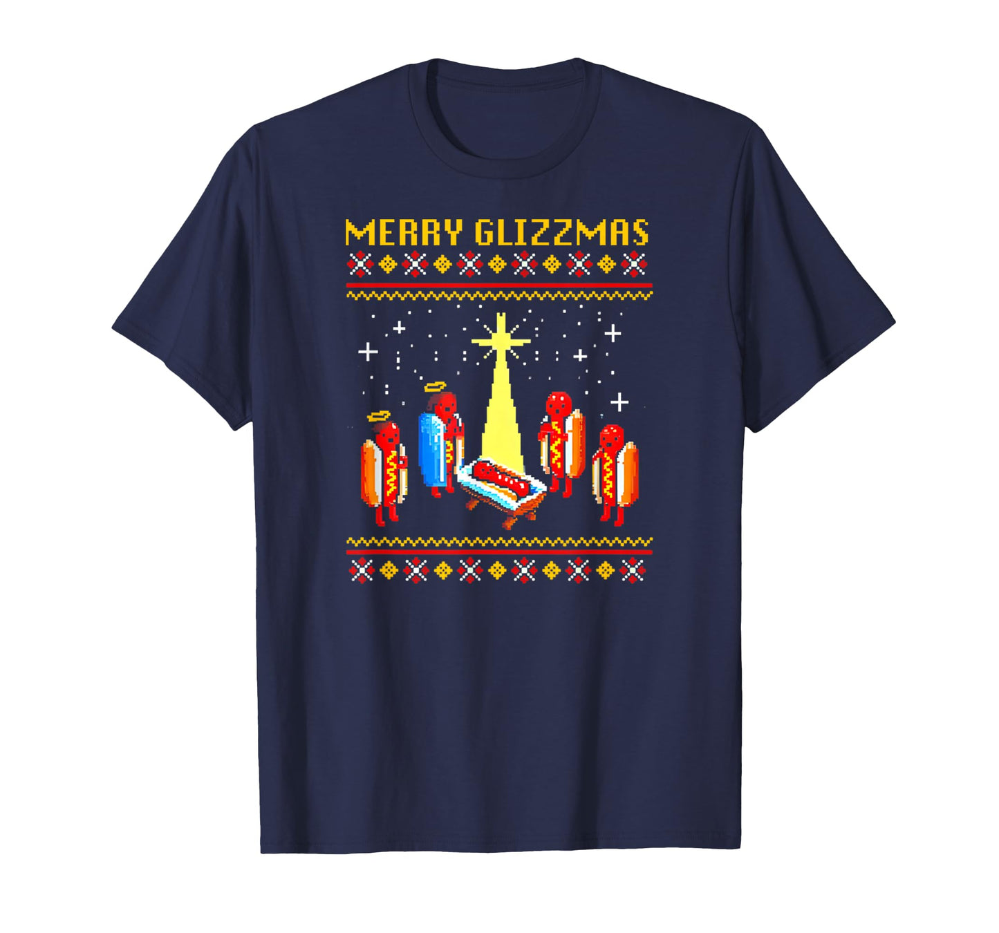 Merry Glizzmas Retro Funny Hot Dog Family Christmas Xmas T-Shirt