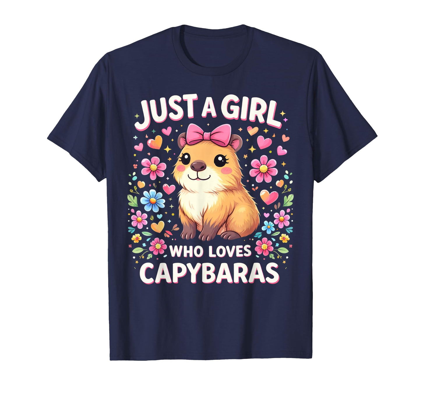 Just a Girl who Loves Capybaras Cute Pink Bow Capybara Lover T-Shirt