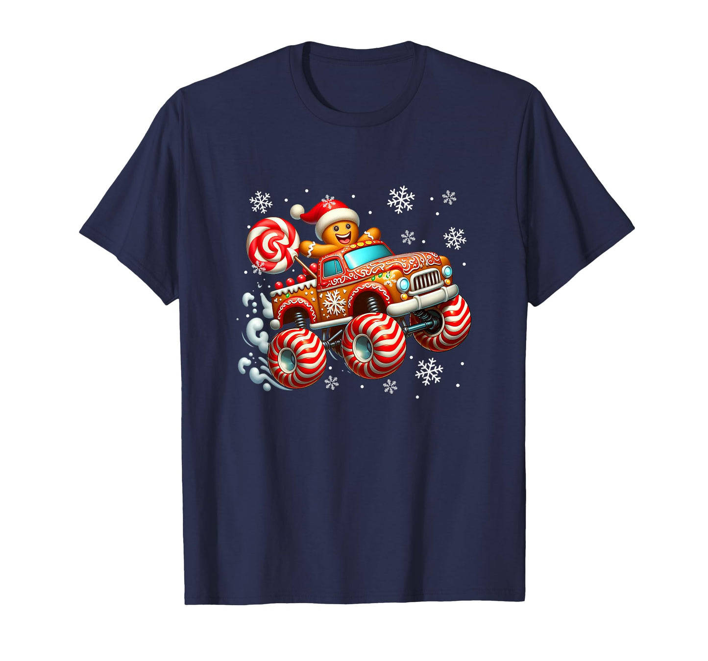 Santa Gingerbread Candy On Monster Truck Cookies Xmas Baker T-Shirt
