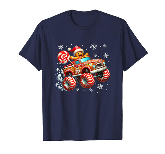 Santa Gingerbread Candy On Monster Truck Cookies Xmas Baker T-Shirt