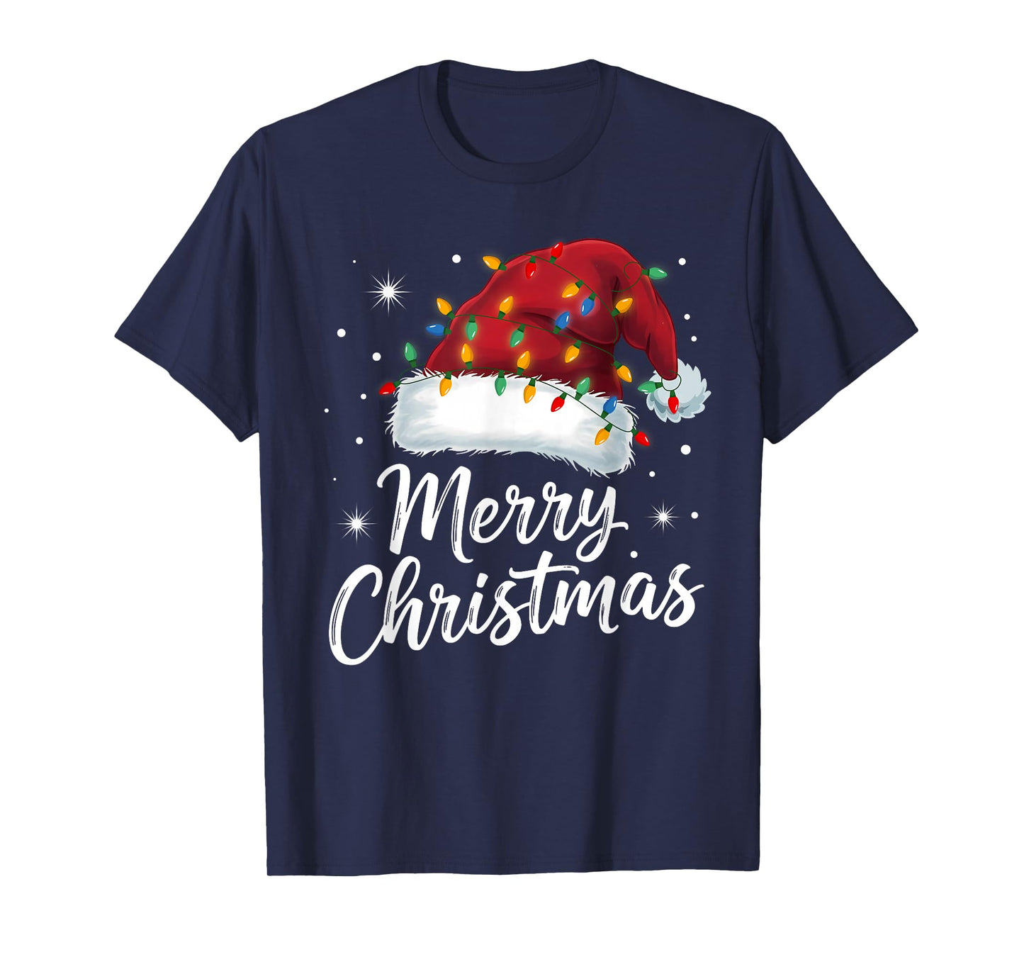 Merry Christmas Lights Red Santa Hat Xmas Family Men Women T-Shirt