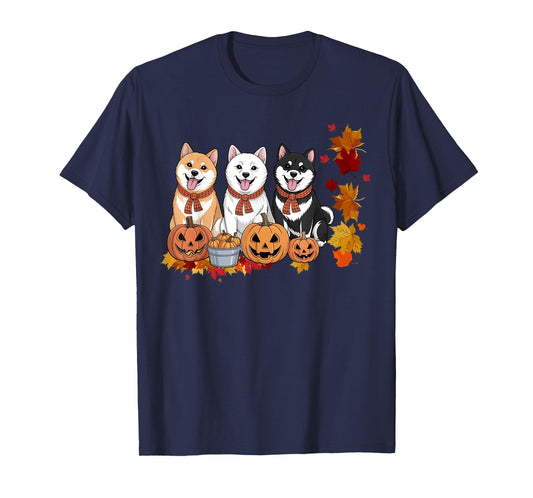Funny Three Shiba Inu Dog Pumpkin Fall Autumn Thanksgiving T-Shirt
