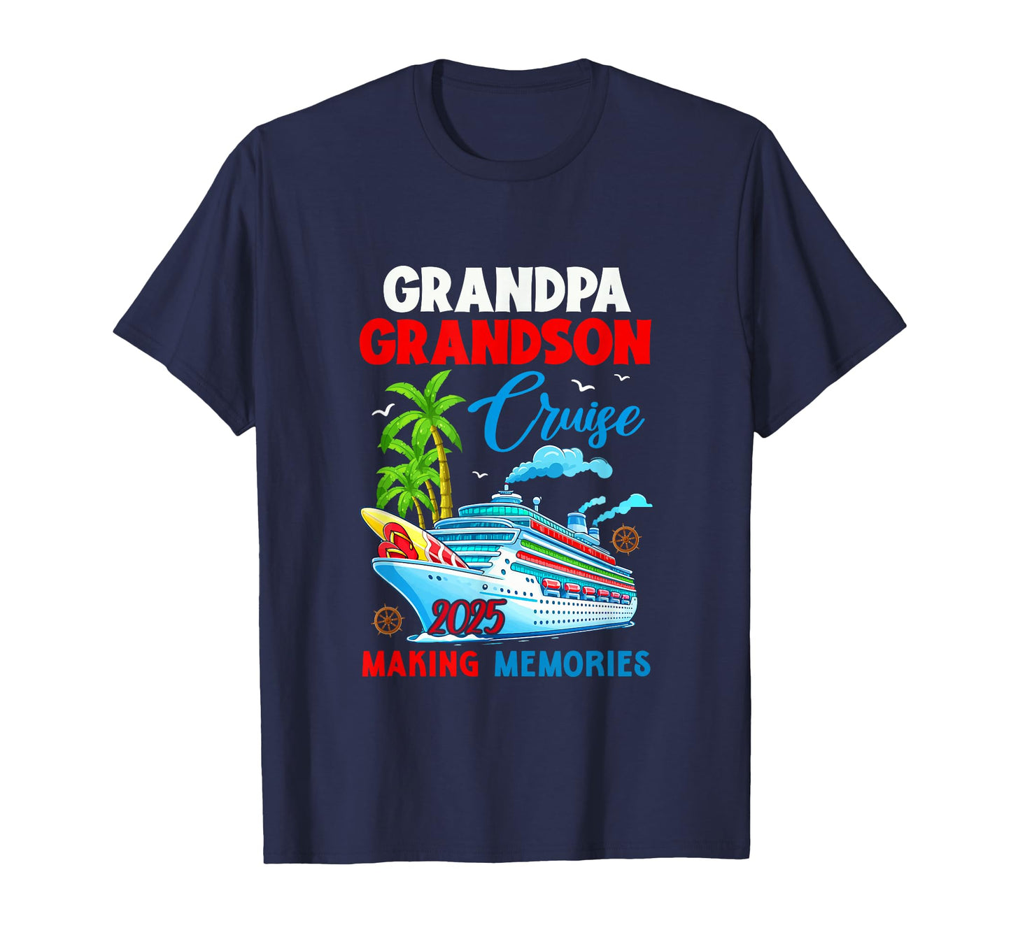Grandpa Grandson Cruise 2025 Memories Christmas Family Kids T-Shirt