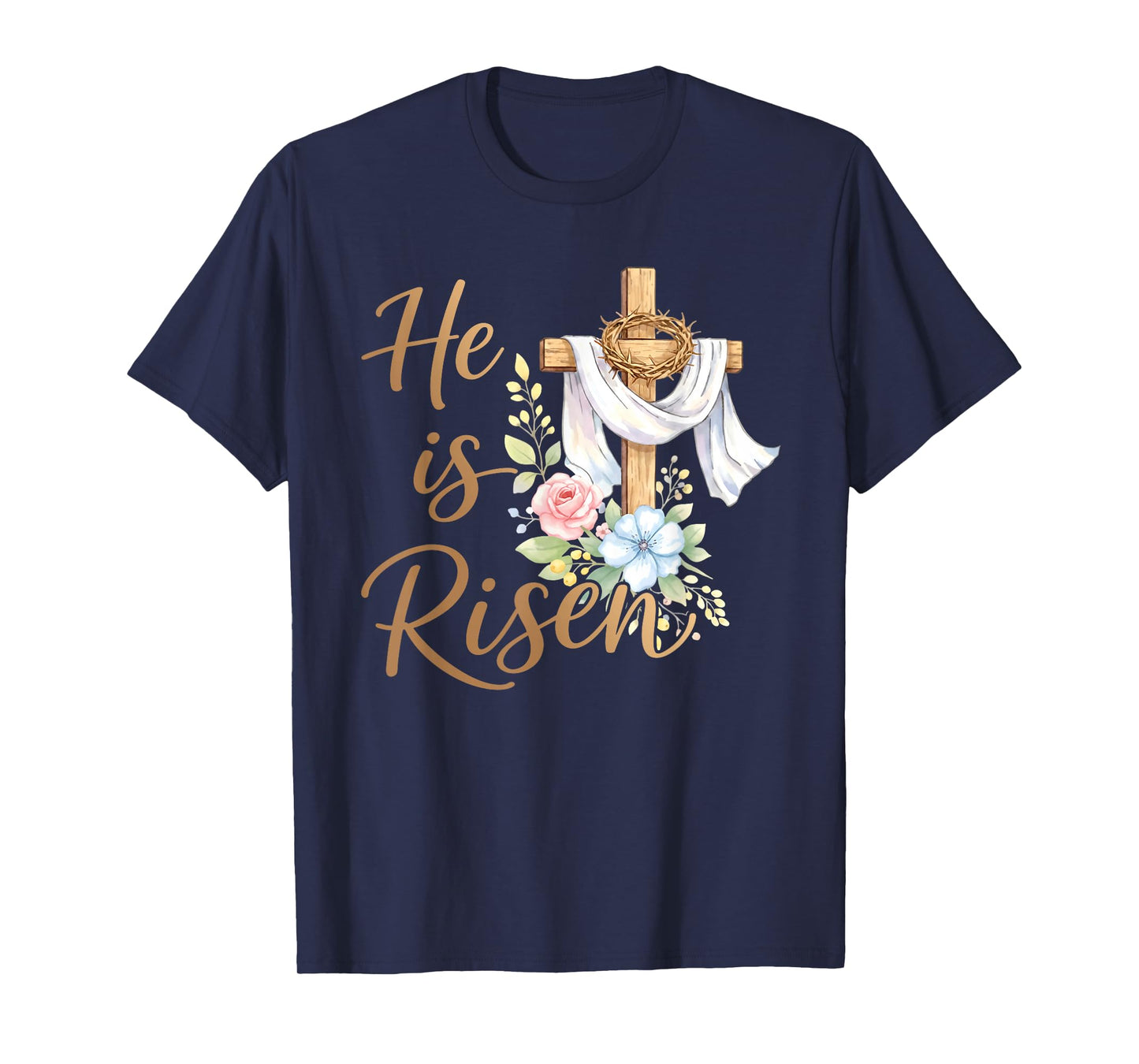 He is Risen Floral Cross Christian Vintage Happy Easter Day T-Shirt