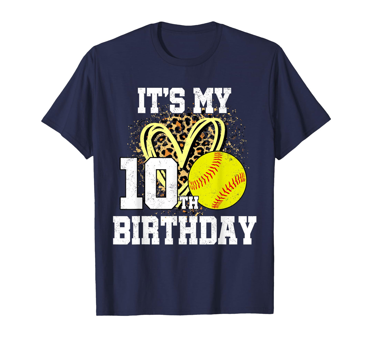 It's My 10th Birthday Softball Leopard 10 Year Old Birthday T-Shirt