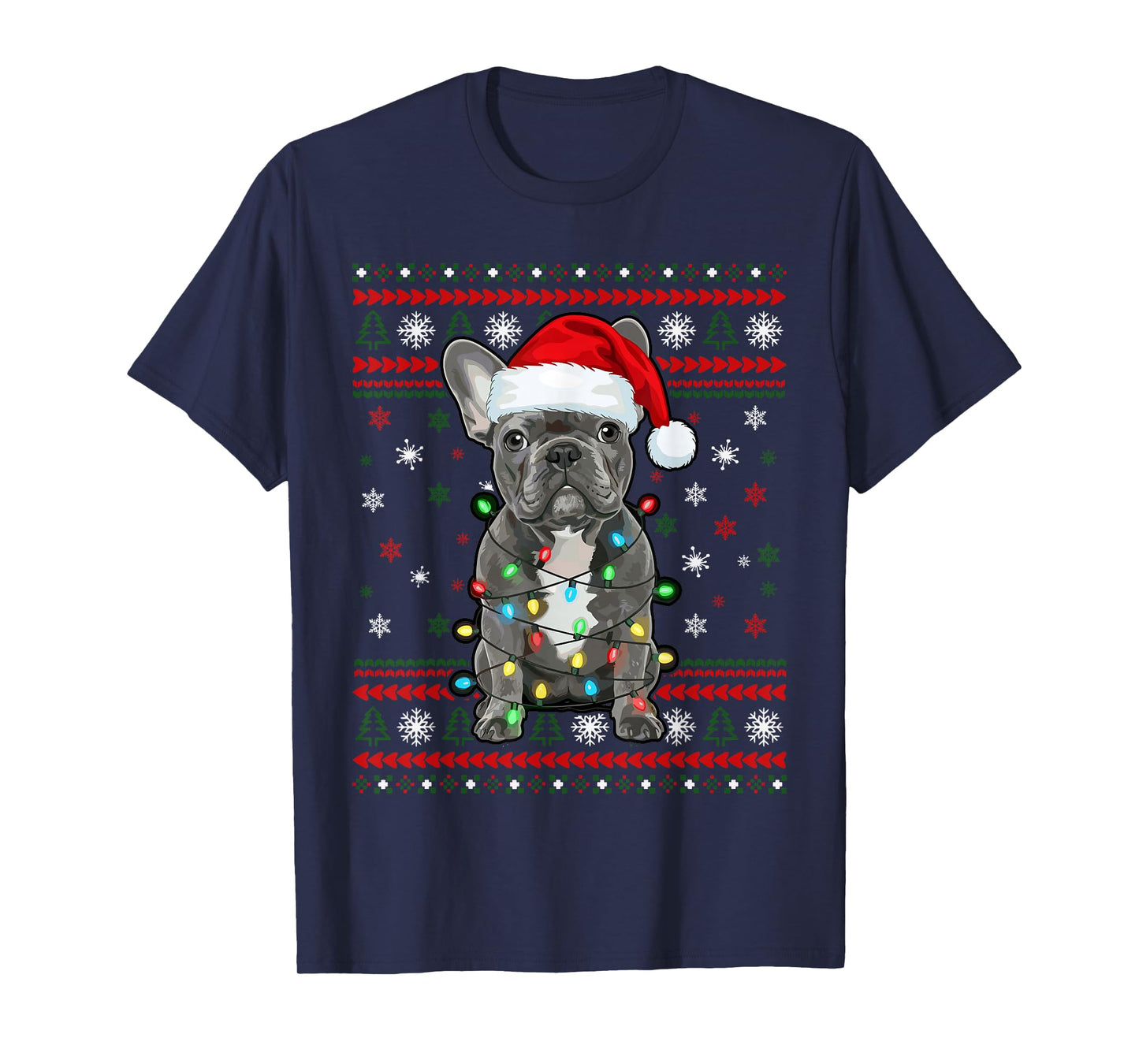 Dog Christmas, French Bulldog Christmas Lights Ugly Sweater T-Shirt
