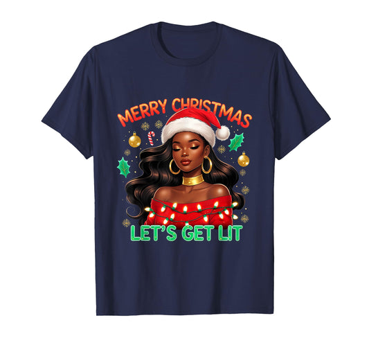 Christmas Melanin Afro Woman Queen Claus Santa Black Women T-Shirt