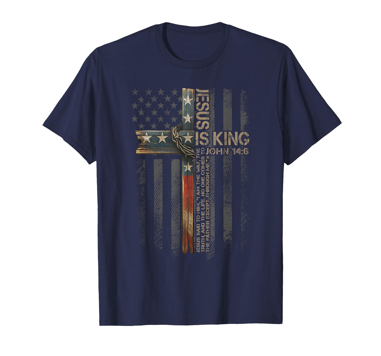 Jesus is King American Flag Christian Cross Faith Vintage T-Shirt