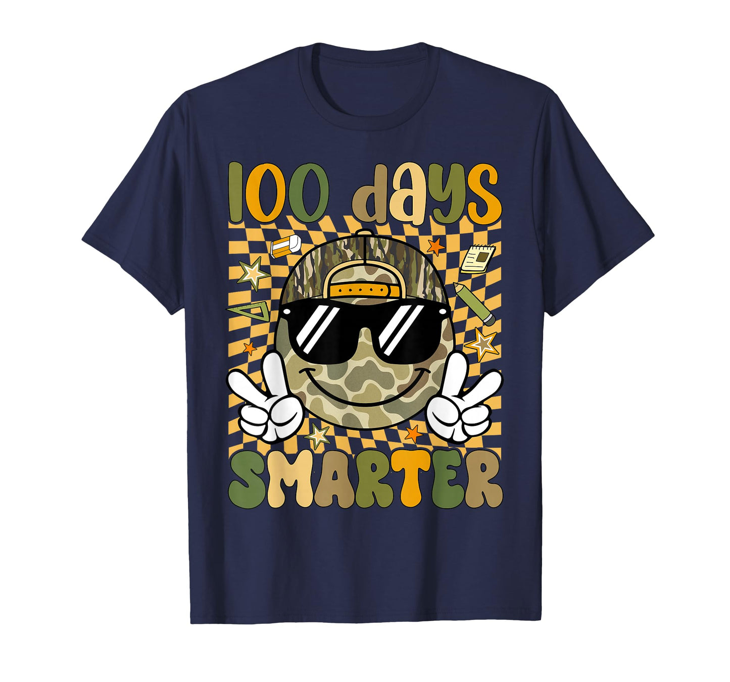 Kids 100 Days Smarter Boys Camo 100th Day of School Retro T-Shirt