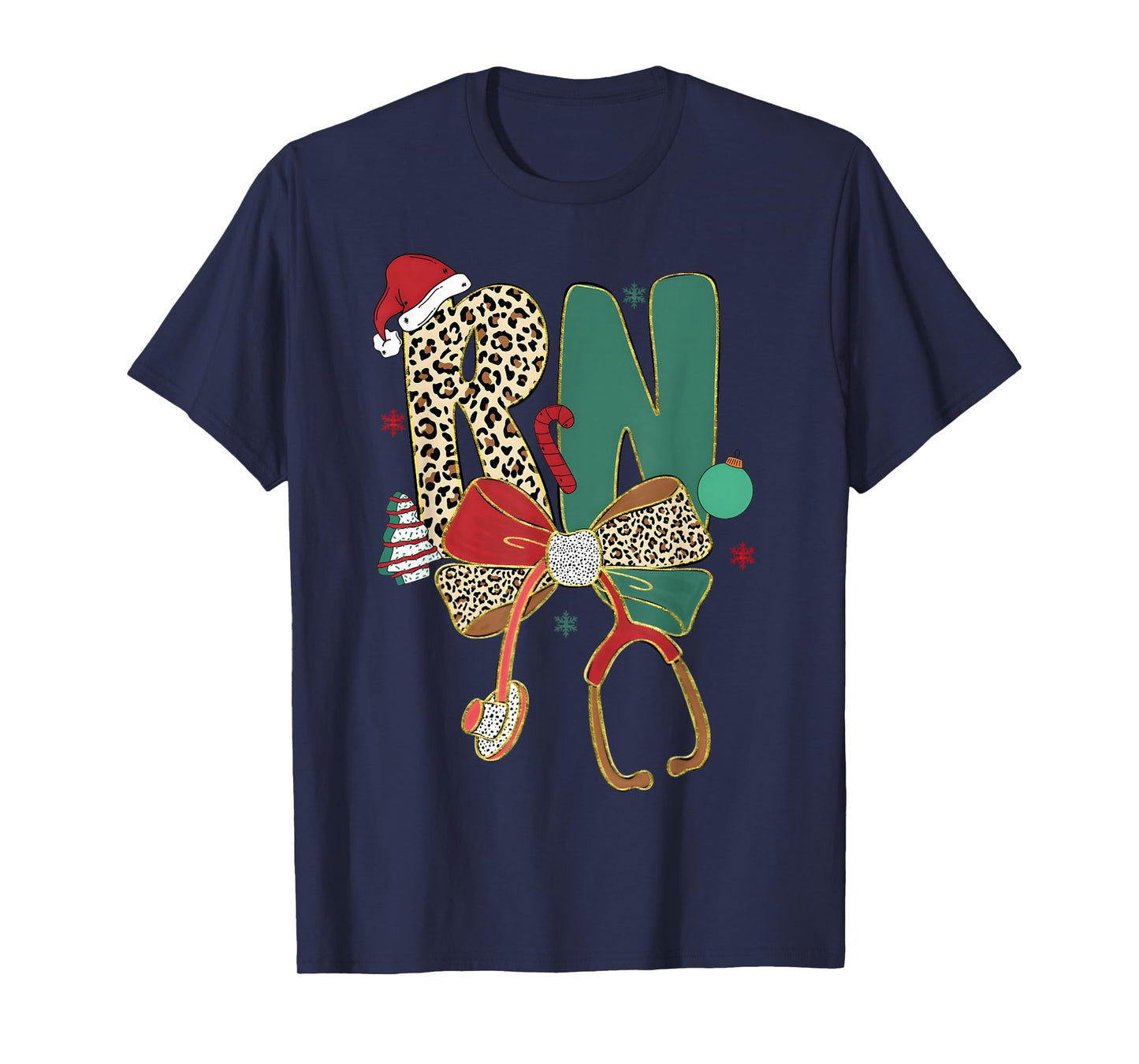 RN Nurse Merry Christmas Coquette Bow Leopard Men Women T-Shirt