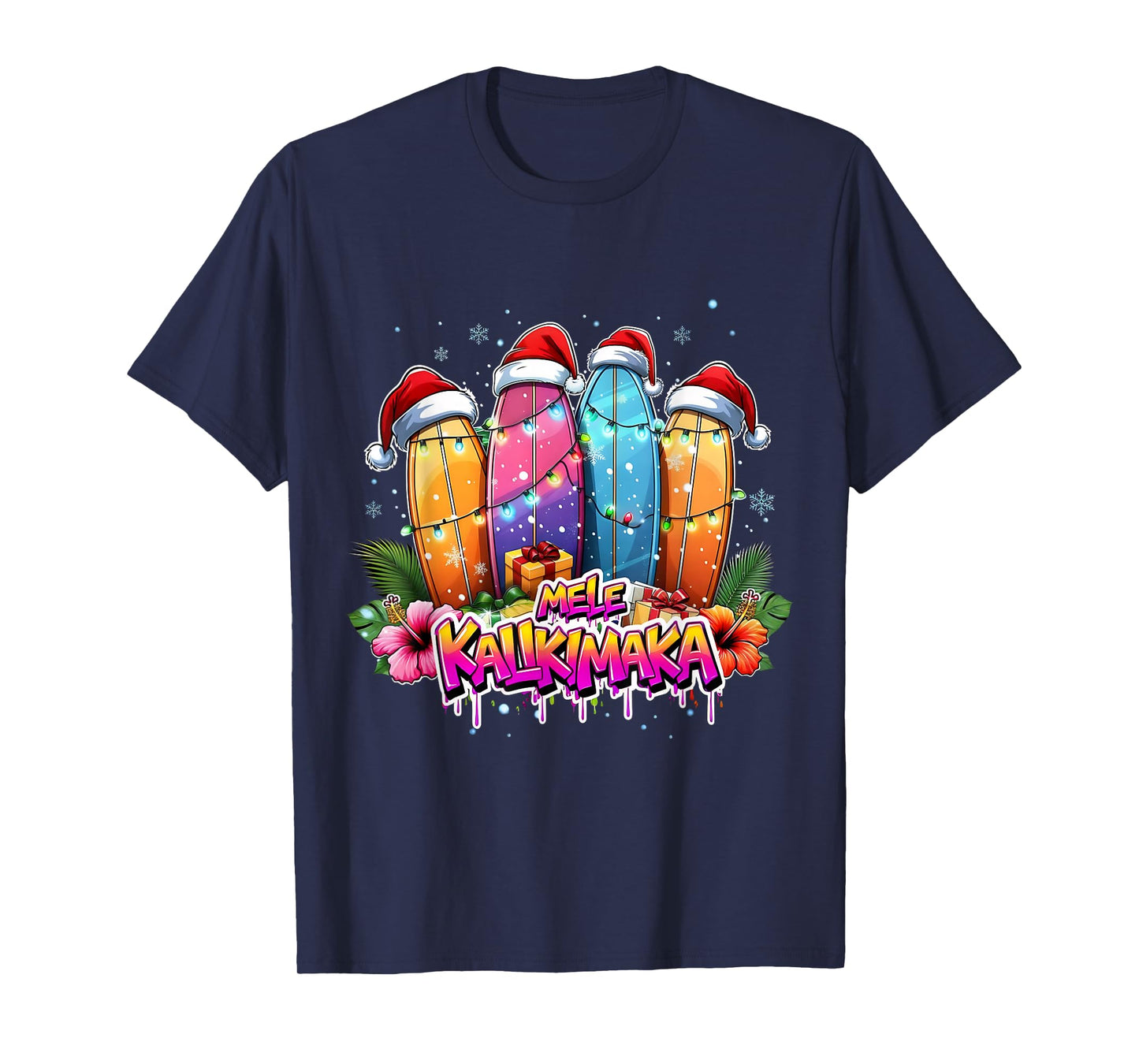 Mele Kalikimaka Surfboard Christmas Vibes T-Shirt