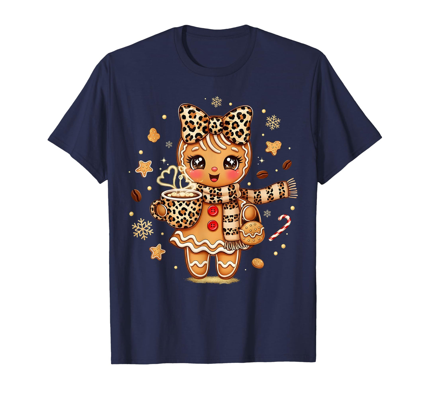 Cute Gingerbread Leopard Coquette Christmas Xmas Women Girl T-Shirt
