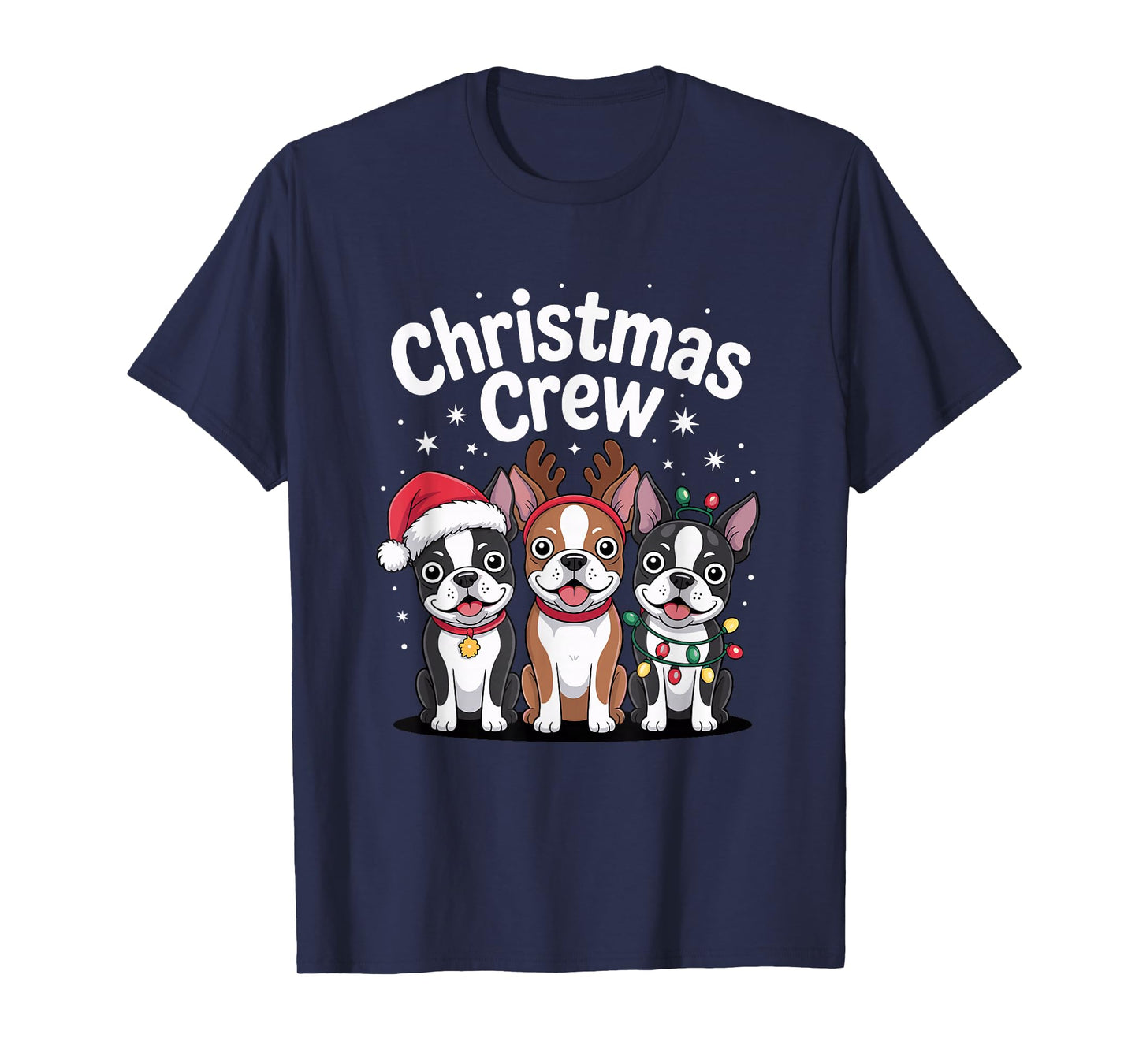 Christmas Crew Xmas Puppy Dog Funny Christmas Boston Terrier T-Shirt