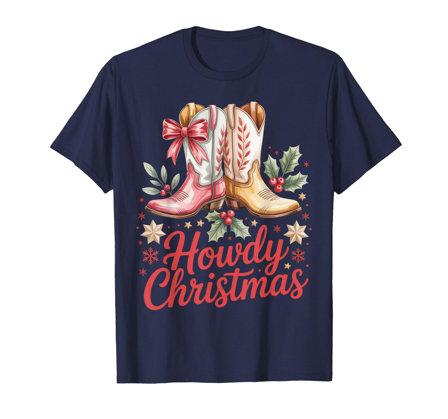 Howdy Christmas Outfit Western Cowboy Boots Holiday Southern T-Shirt