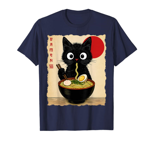 Anime Cat Ramen Japanese Funny Cat Graphic Tees Anime Gifts T-Shirt