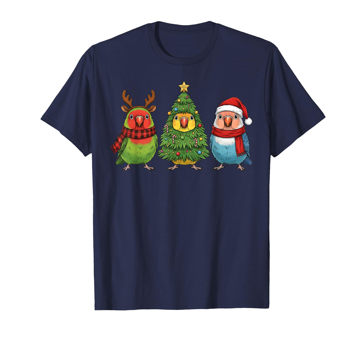 Retro Christmas Lovebird Parrot Santa Reindeer T-Shirt