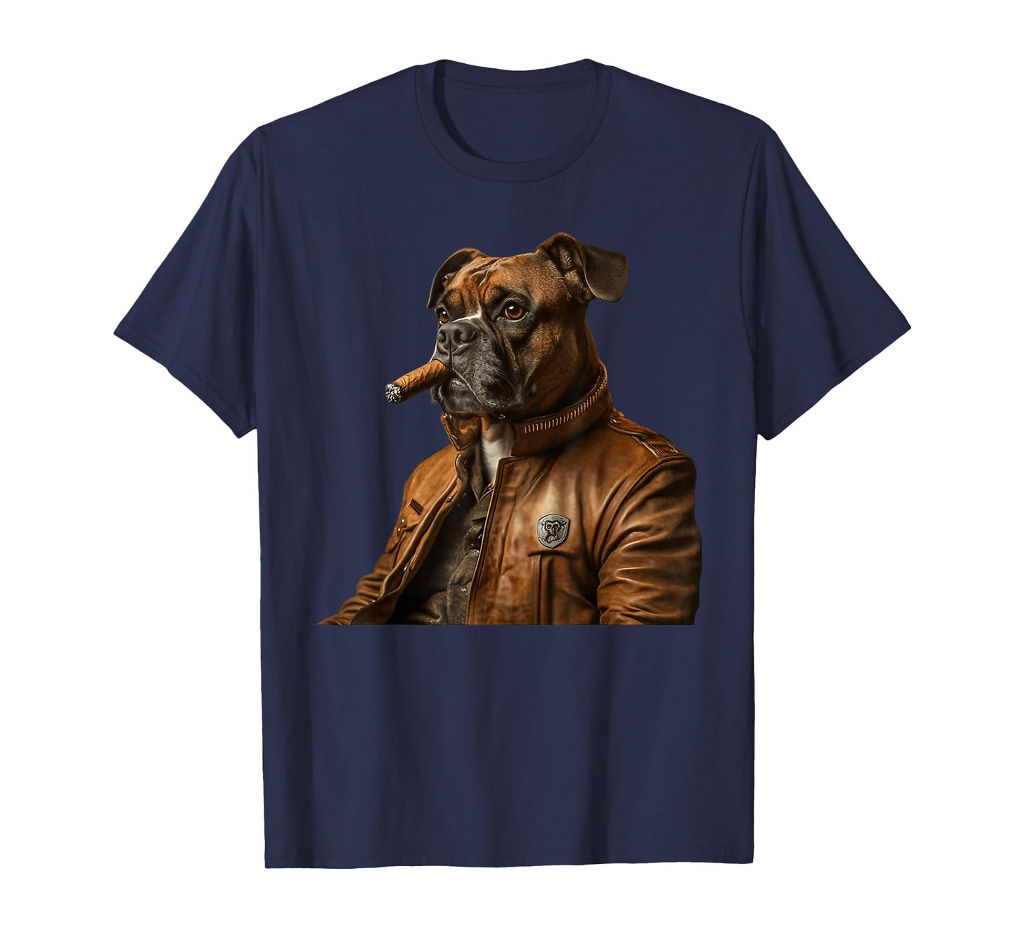 Cigar Boxer Funny Dog Wearing Leather Jacket Smoking Cigar T-Shirt