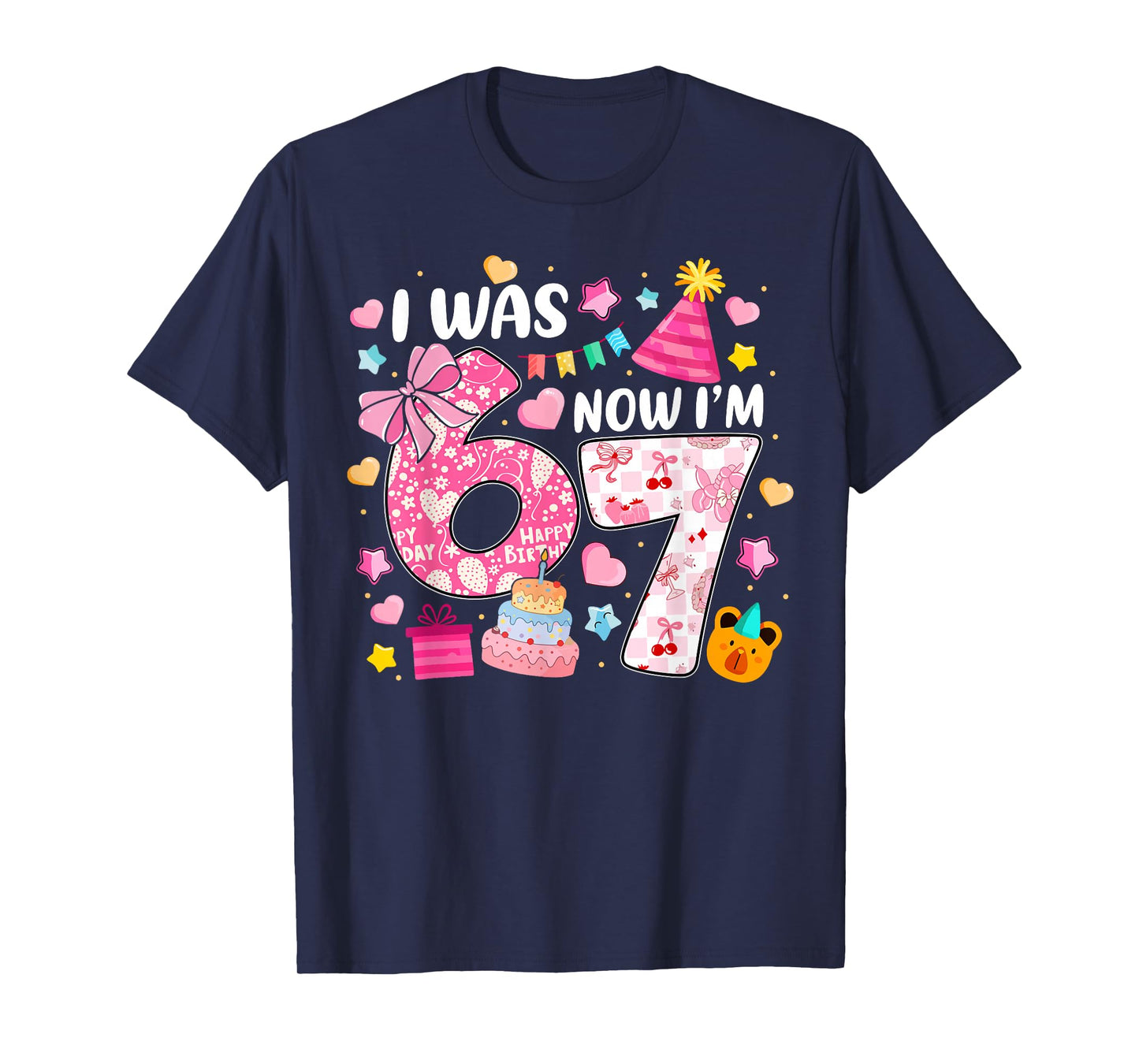 I was 6 Now I'm 7 Year Old Birthday 6 7 Birthday Kids Party T-Shirt