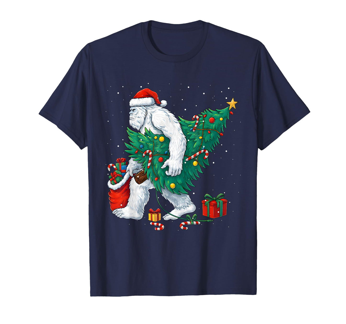 Funny Yeti Christmas Tree Lights Bigfoot Xmas Sasquatch Boys T-Shirt