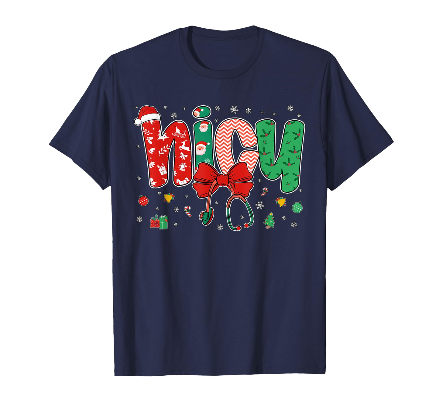 NICU Nurse Christmas Coquette Bow Holiday NICU Crew Team T-Shirt