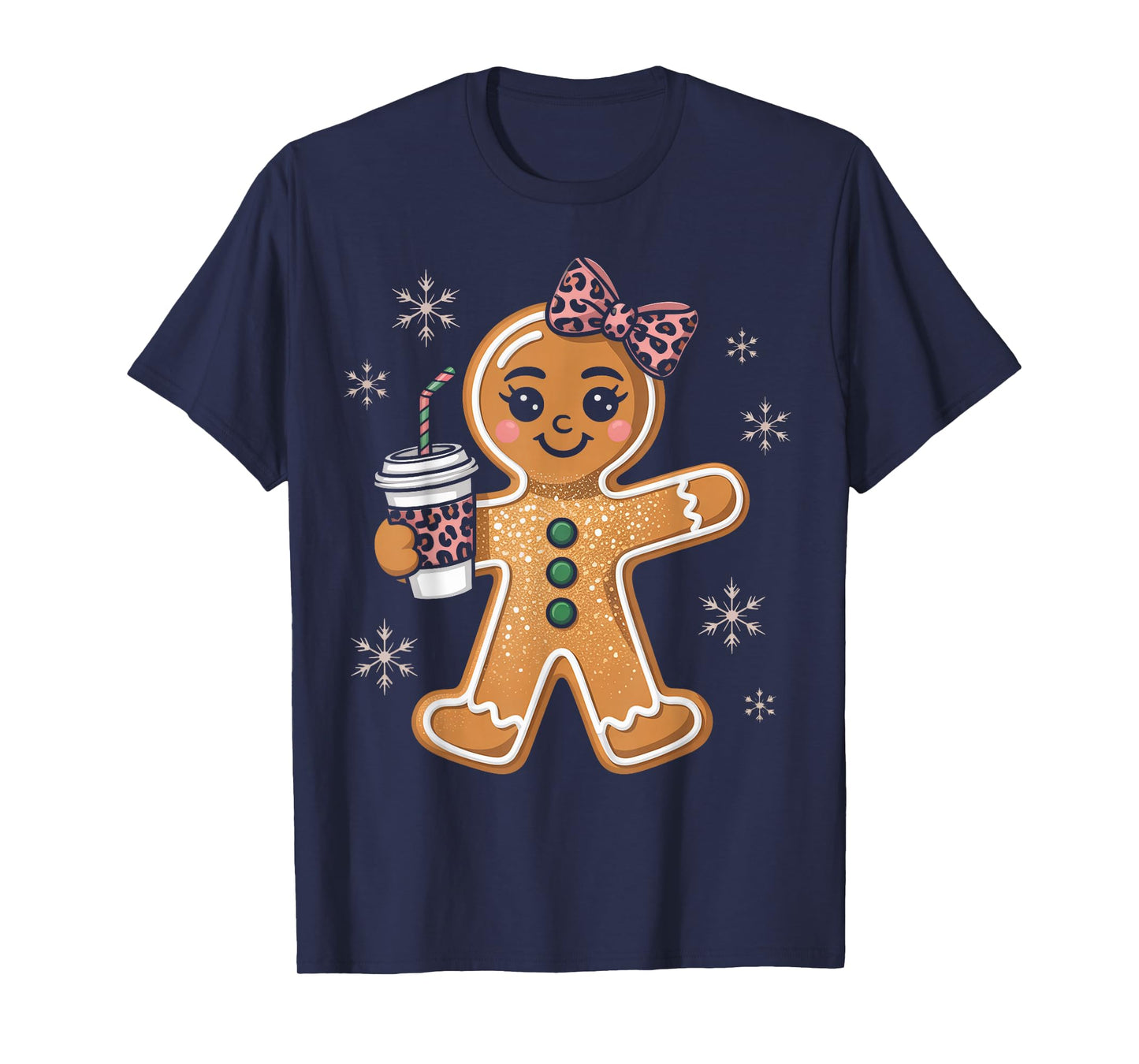 Gingerbread Coquette Leopard Christmas Bow Gifts T-Shirt