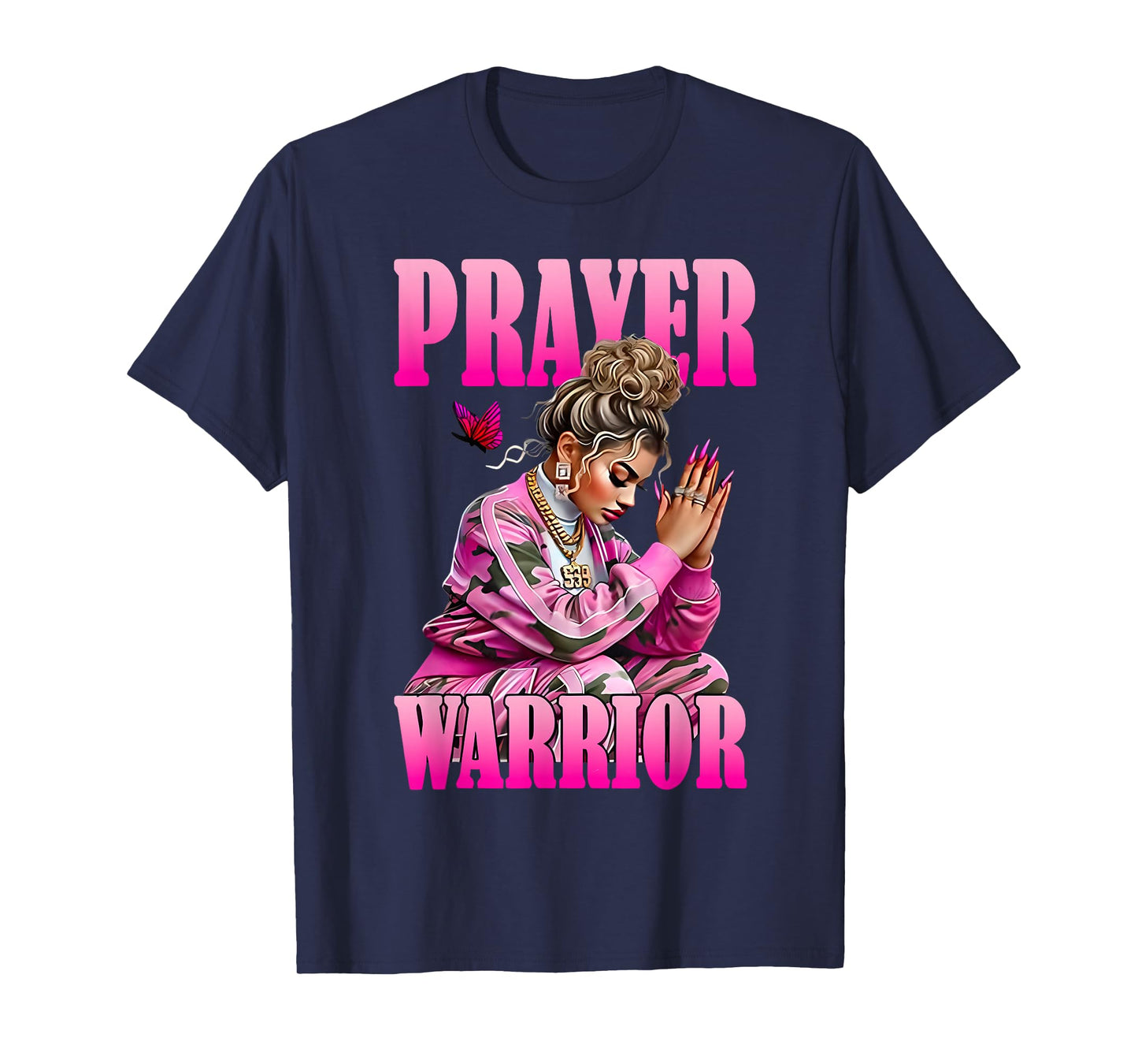 Prayer Warrior God Jesus Christian Pink Camo Black Girl T-Shirt