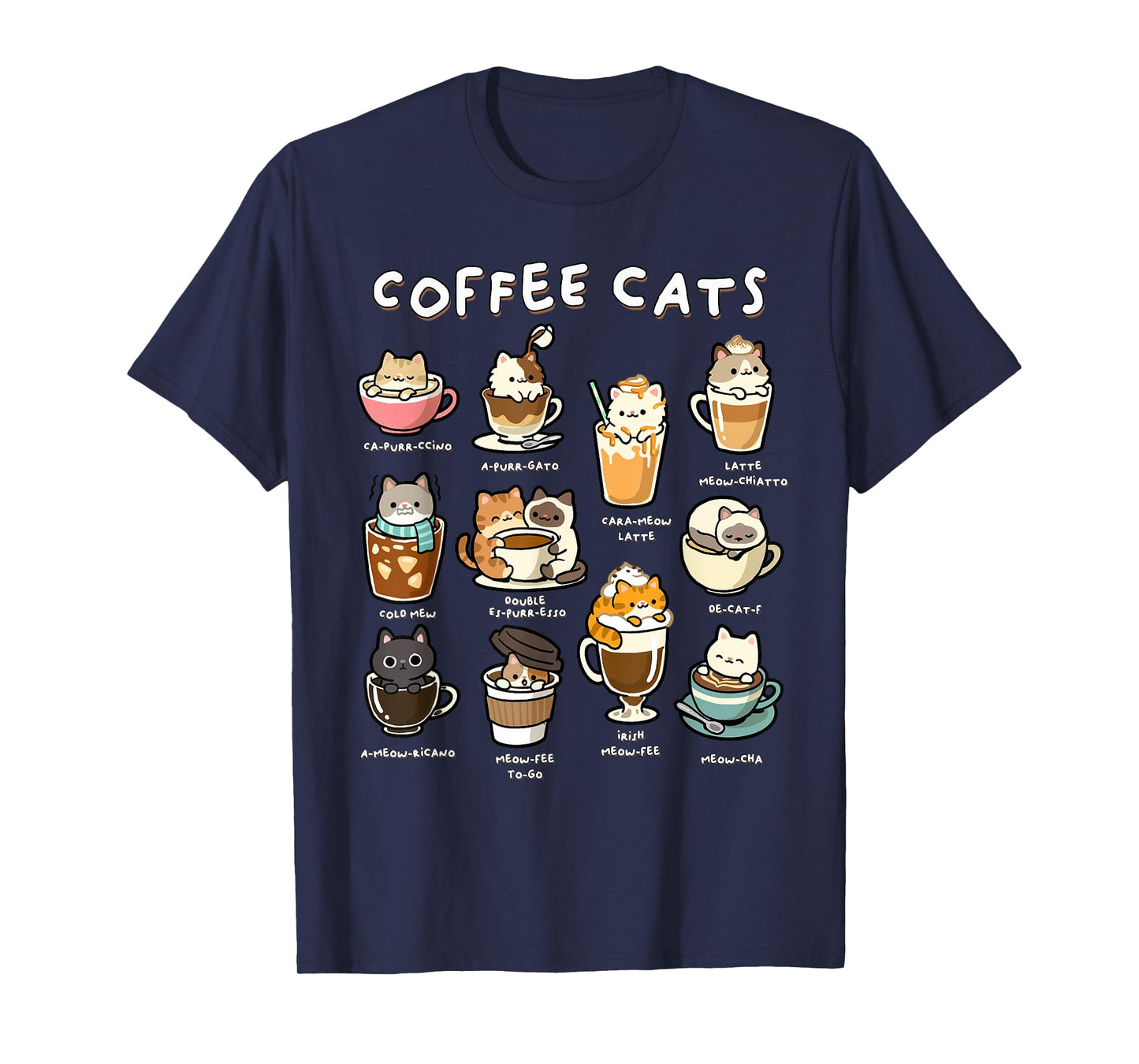 Cute Coffee Cats Kawaii Pun Funny Cat Lover Barista T-Shirt