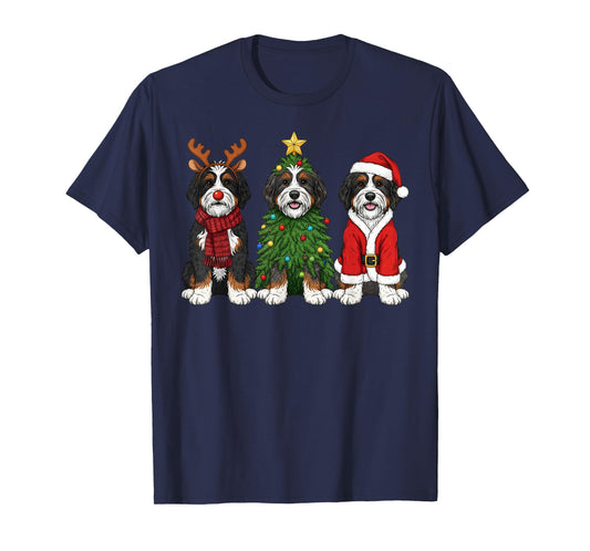 Retro Christmas Bernedoodle Santa Reindeer Dog Lover T-Shirt