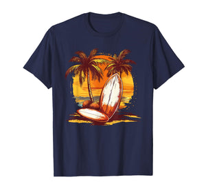 Tropical Surfboards Sunset Beach Palm Trees T-Shirt