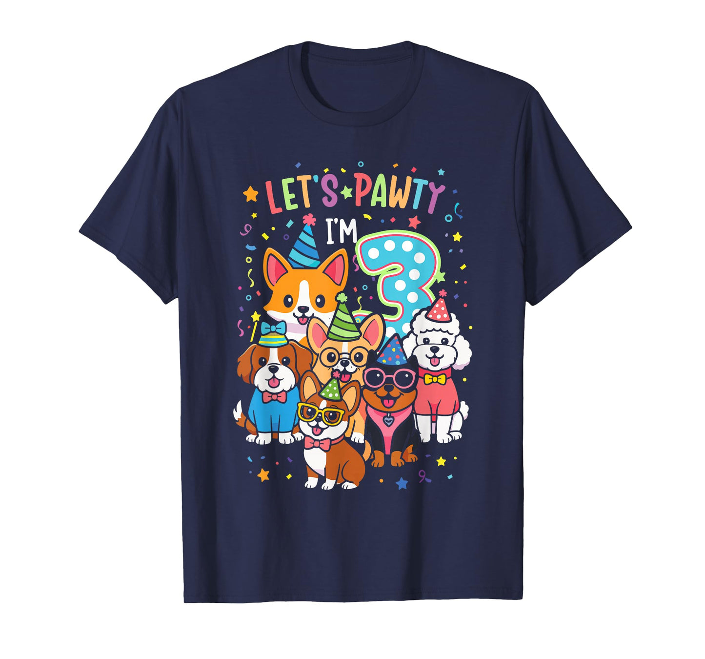 Let's Pawty I'm 3 Dog Puppy 3rd Birthday T-Shirt