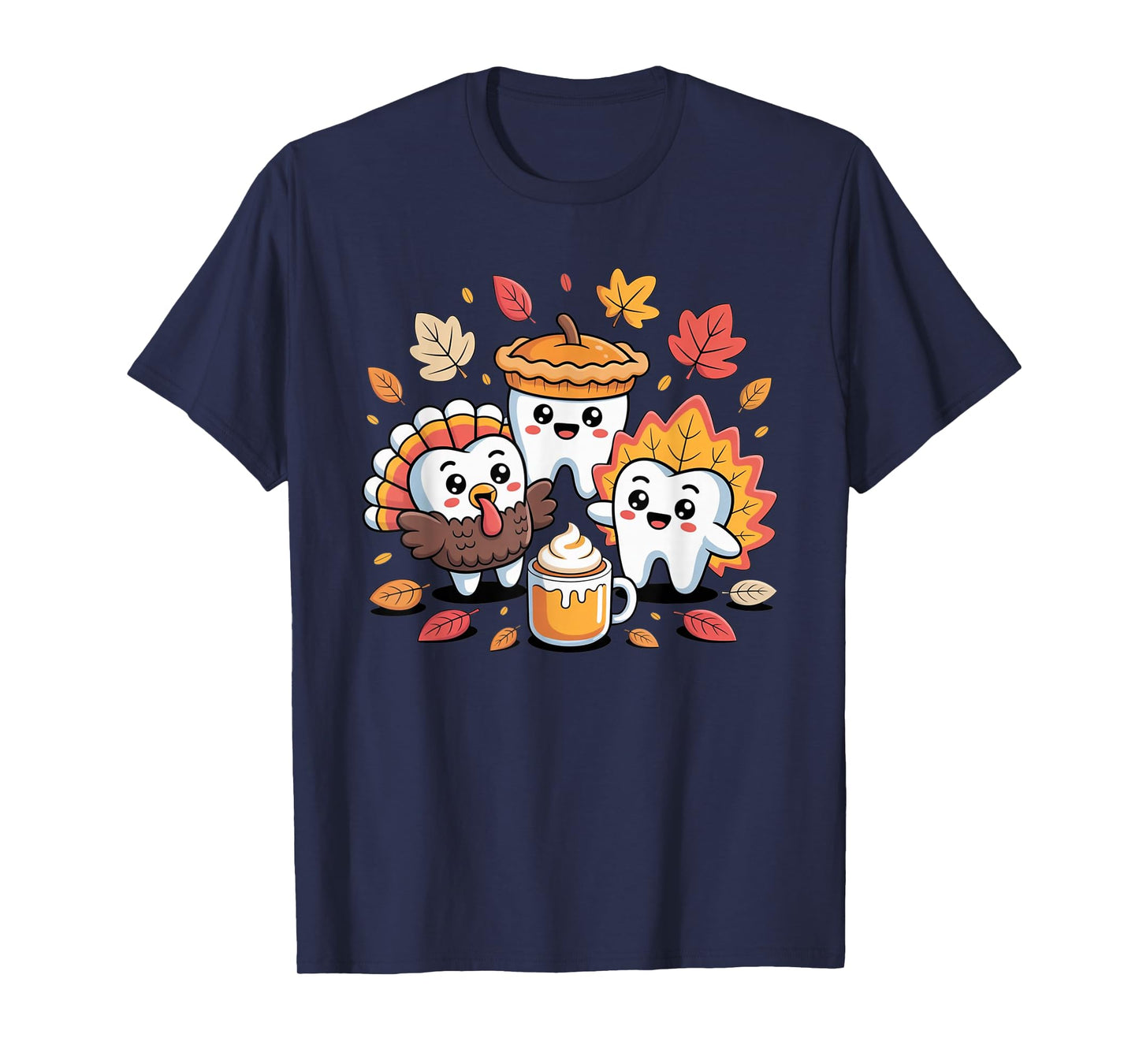 Teeth Pumpkin Turkey Coffee Fall Dental Squad Thanksgiving T-Shirt
