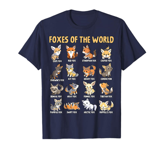 Kawaii Foxes of The World Funny Educational Animal Fox Lover T-Shirt