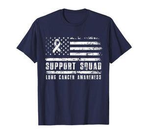 Support Squad Lung Cancer Awareness Retro Vintage USA Flag T-Shirt