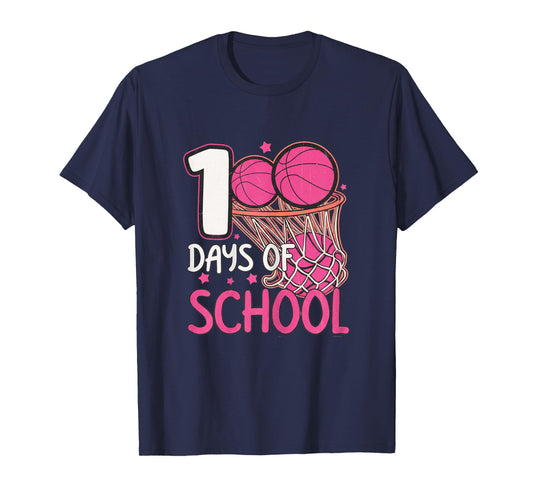 100 Days of School Basketball Pink Girls Sports Player Women T-Shirt