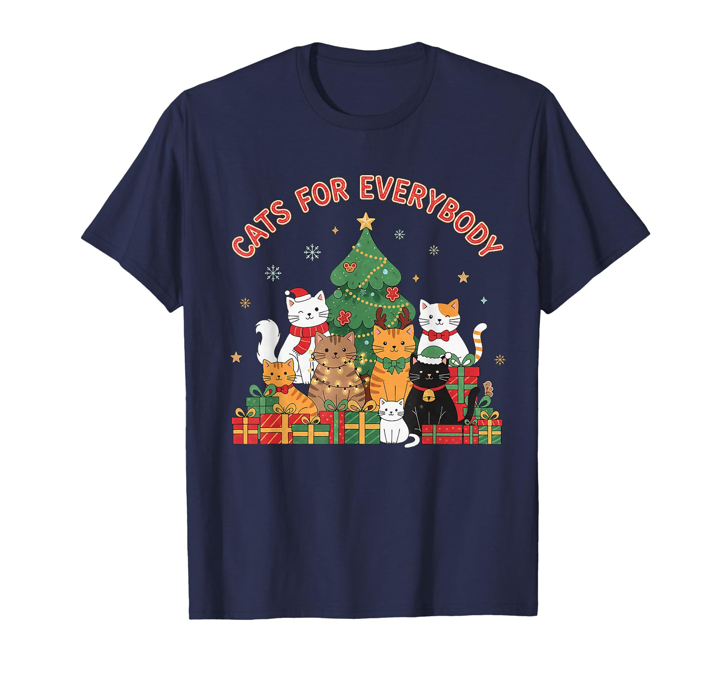 Cats for Everybody Christmas Cat Funny Xmas Women Santa T-Shirt