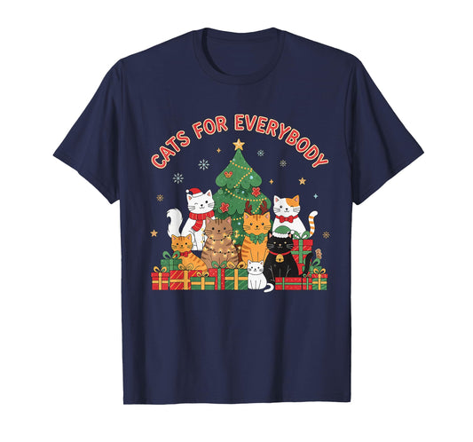 Cats for Everybody Christmas Cat Funny Xmas Women Santa T-Shirt