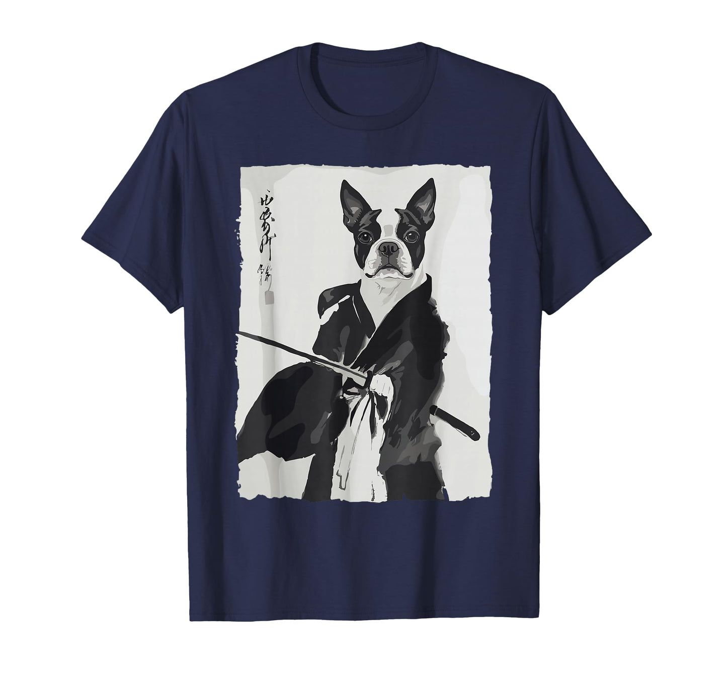 Samurai Boston Terrier Shirts for Women Men Vintage Japanese T-Shirt