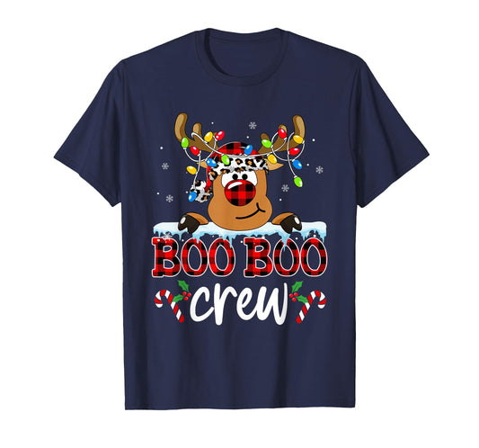 Reindeer Boo Boo Crew Nurse Buffalo Plaid Christmas Nurse T-Shirt