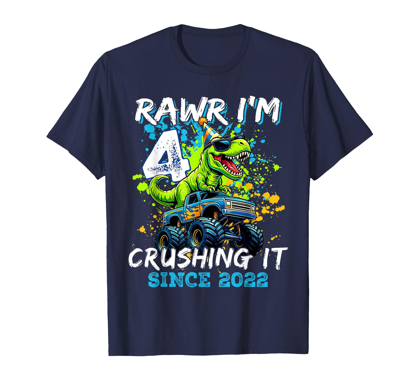 4th Birthday Monster Truck Dinosaur Party Boys Rawr I'm 4 T-Shirt
